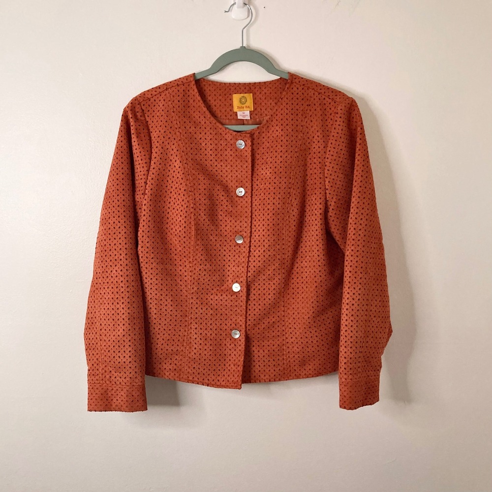 Boho Burnt Orange Perforated Faux Suede Western Jacket Laser Cut 12 Ruby Rd Chic